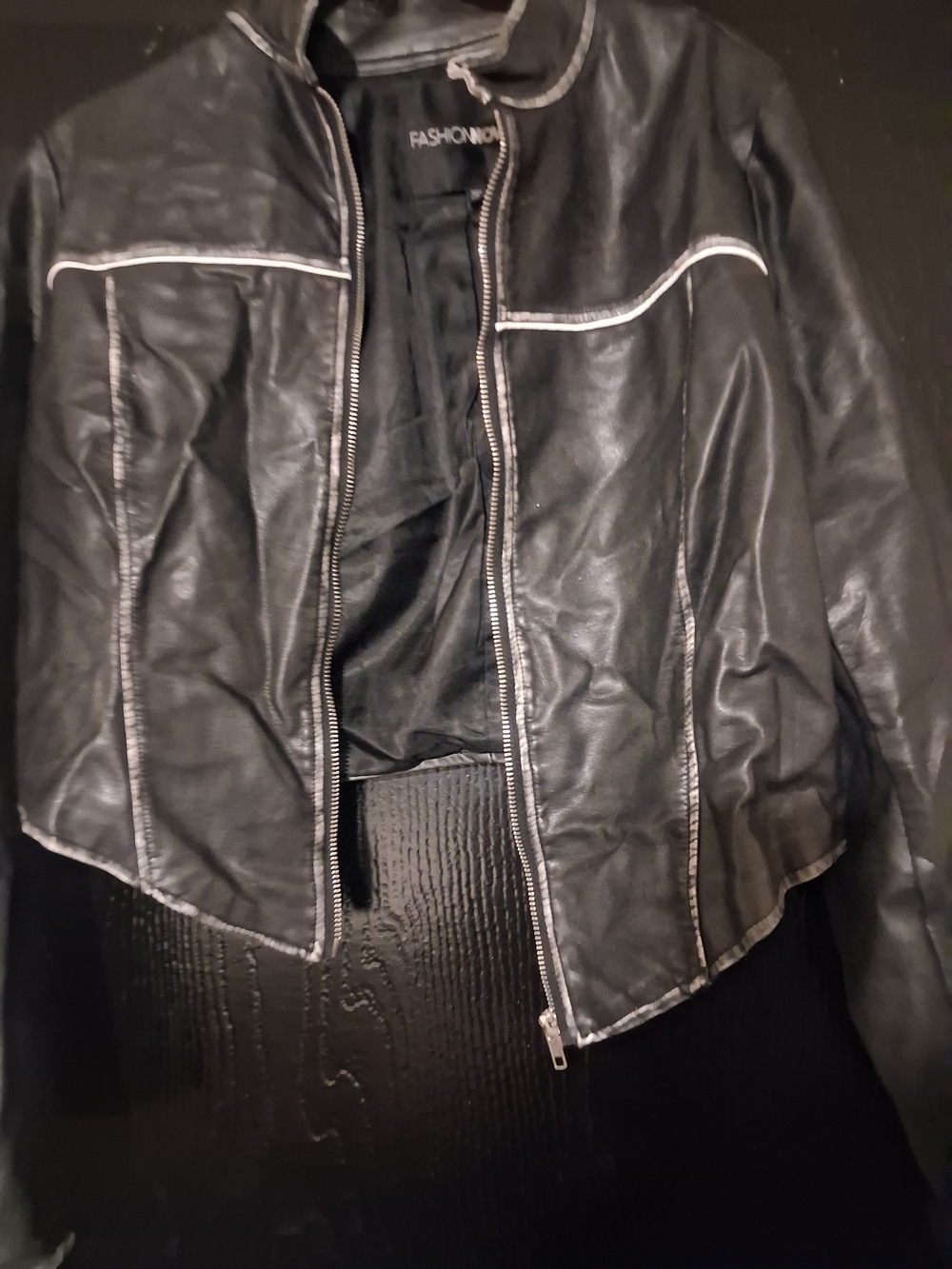 Fashion Nova Black Faux Leather Zip Jacket Size 1x